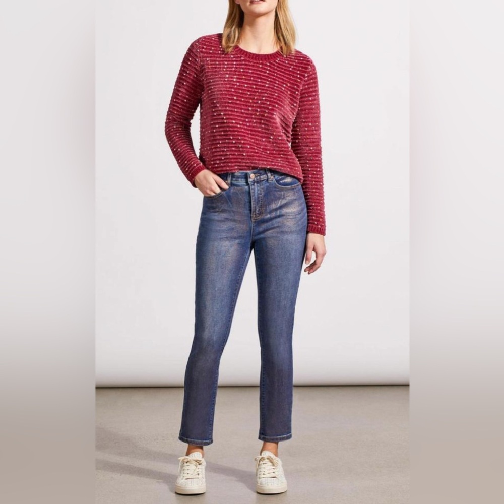 NWT Tribal Jeans SOPHIA Rose Gold Metallic Coated  Slim Ankle Jeans Size 10 NWT